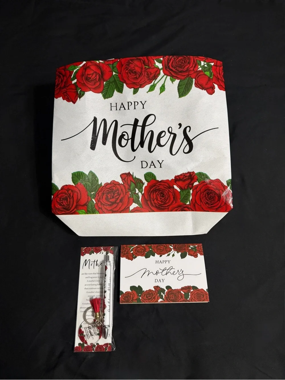 Happy Mother's Day Red Rose Gift Tote Bag & Card Set